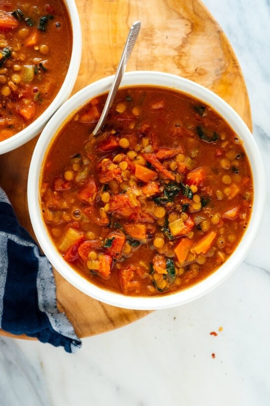 Warm Homemade Lentil Soup with Tomatoes