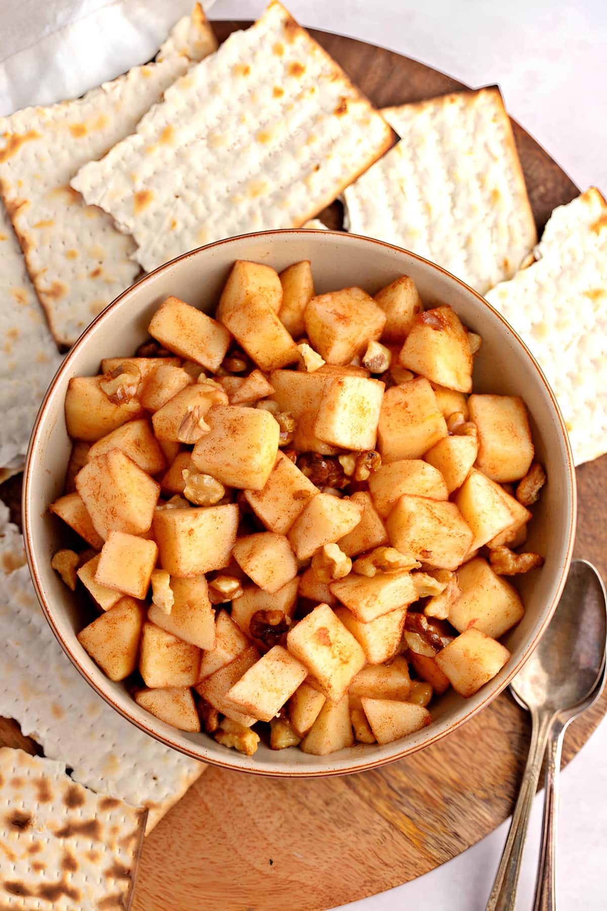 Bowl of Homemade Charoset with Matzo Crackers