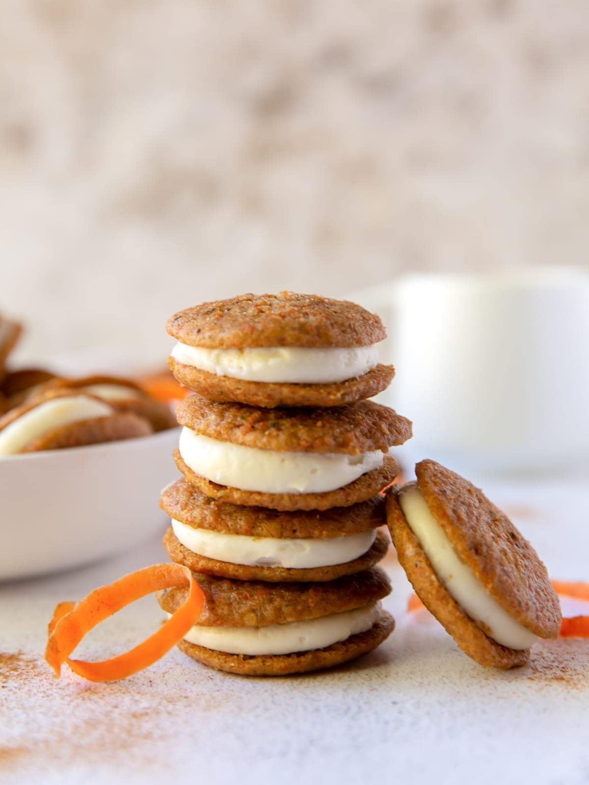 Stacks of homemade Carrot Cake Whoopie Pies