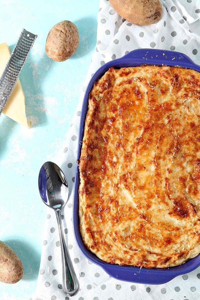 Homemade Garlic Parmesan Mashed Potato Casserole 