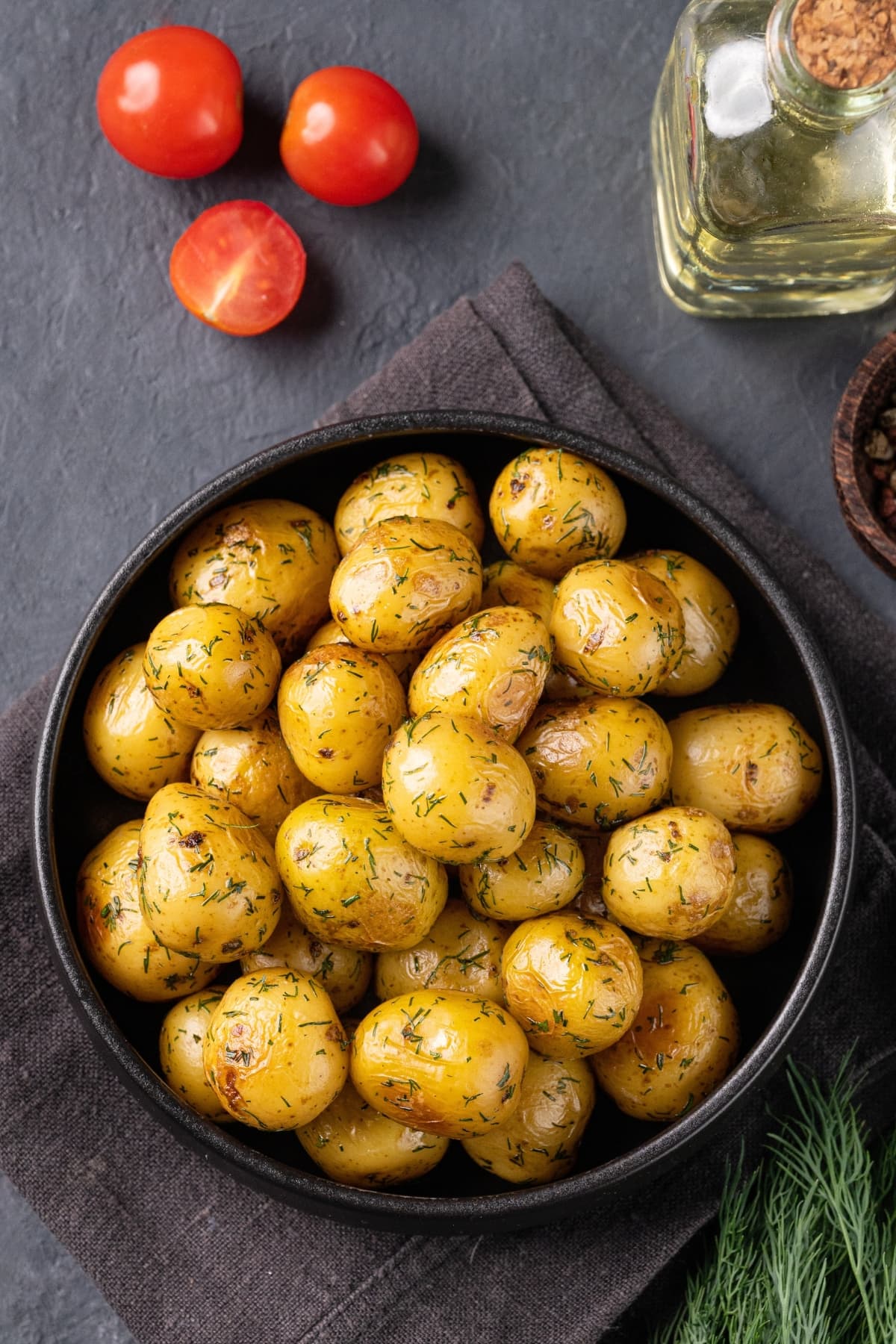 Homemade Baked Baby Potatoes Garnished with Herbs