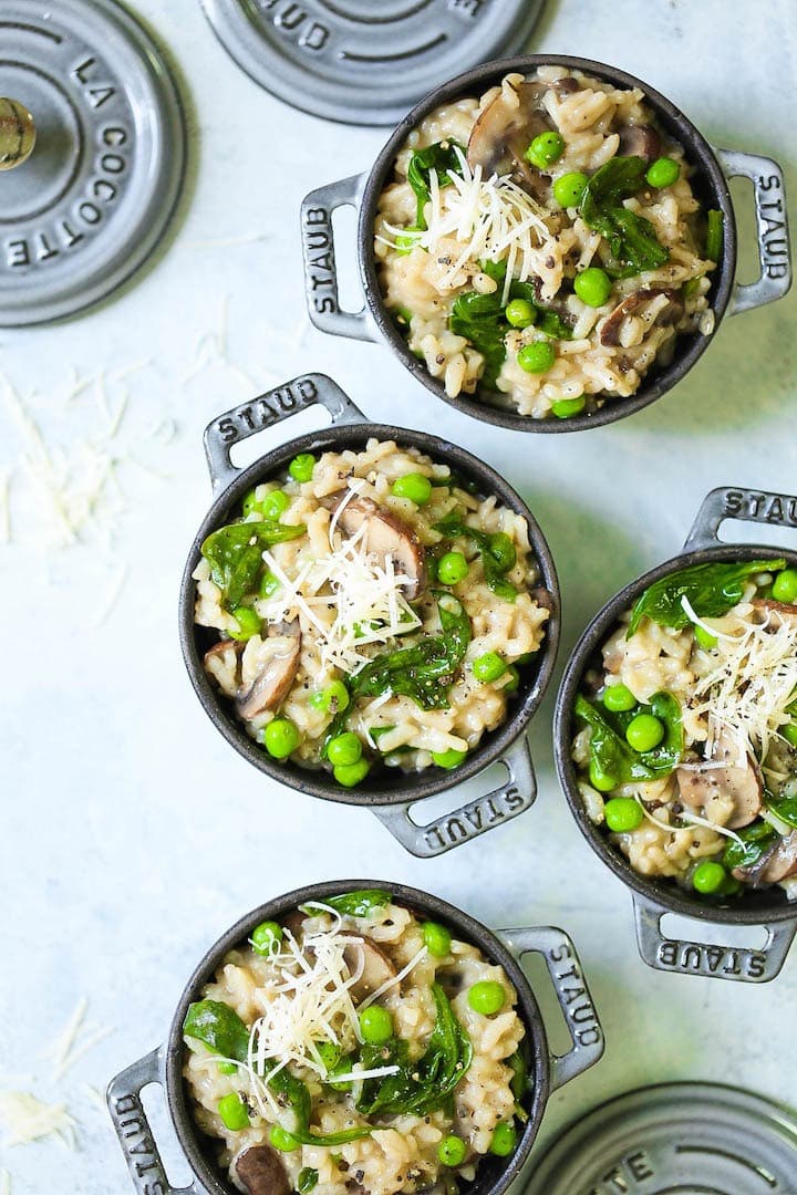 Mushroom Risotto in small iron pots. 