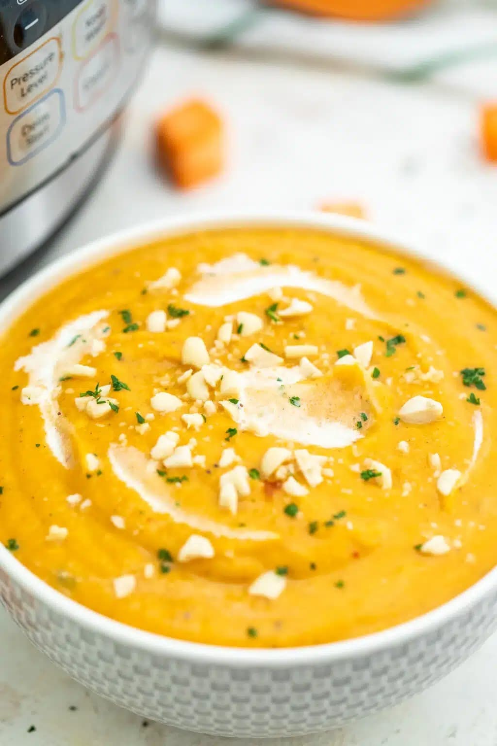 Bowl of homemade Instant Pot Sweet Potato Soup