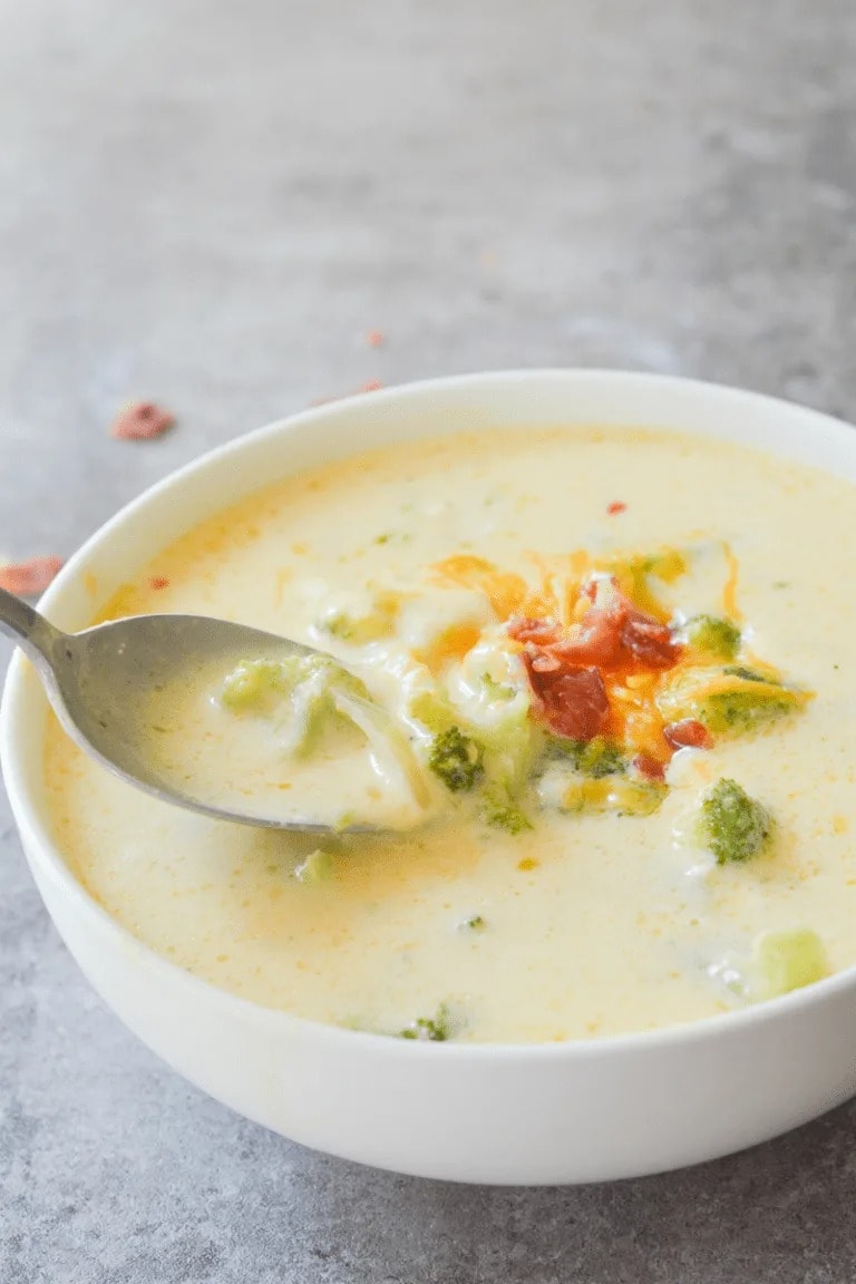 Bowl of Broccoli Cheddar Soup with Bacon