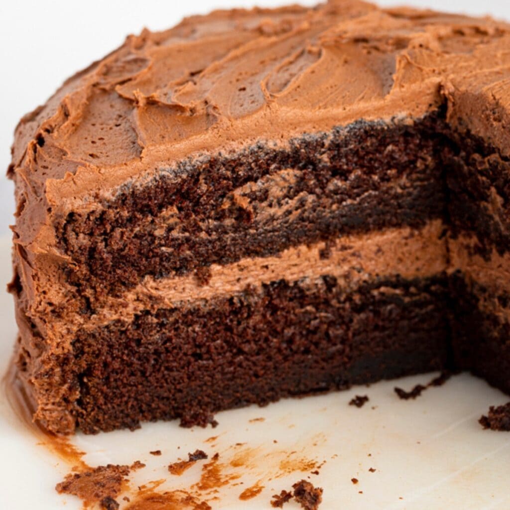 Layered one bowl chocolate cake.