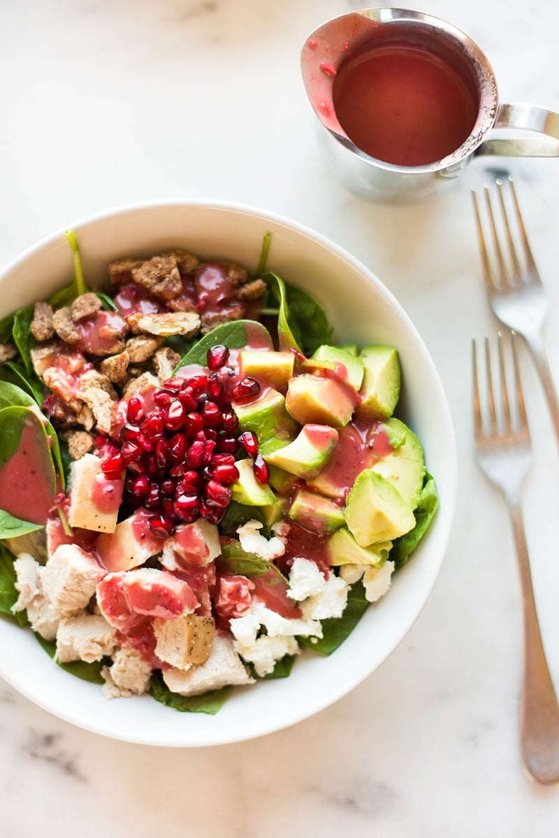 Bowl of Leftover Turkey Salad with Cranberry Vinaigrette