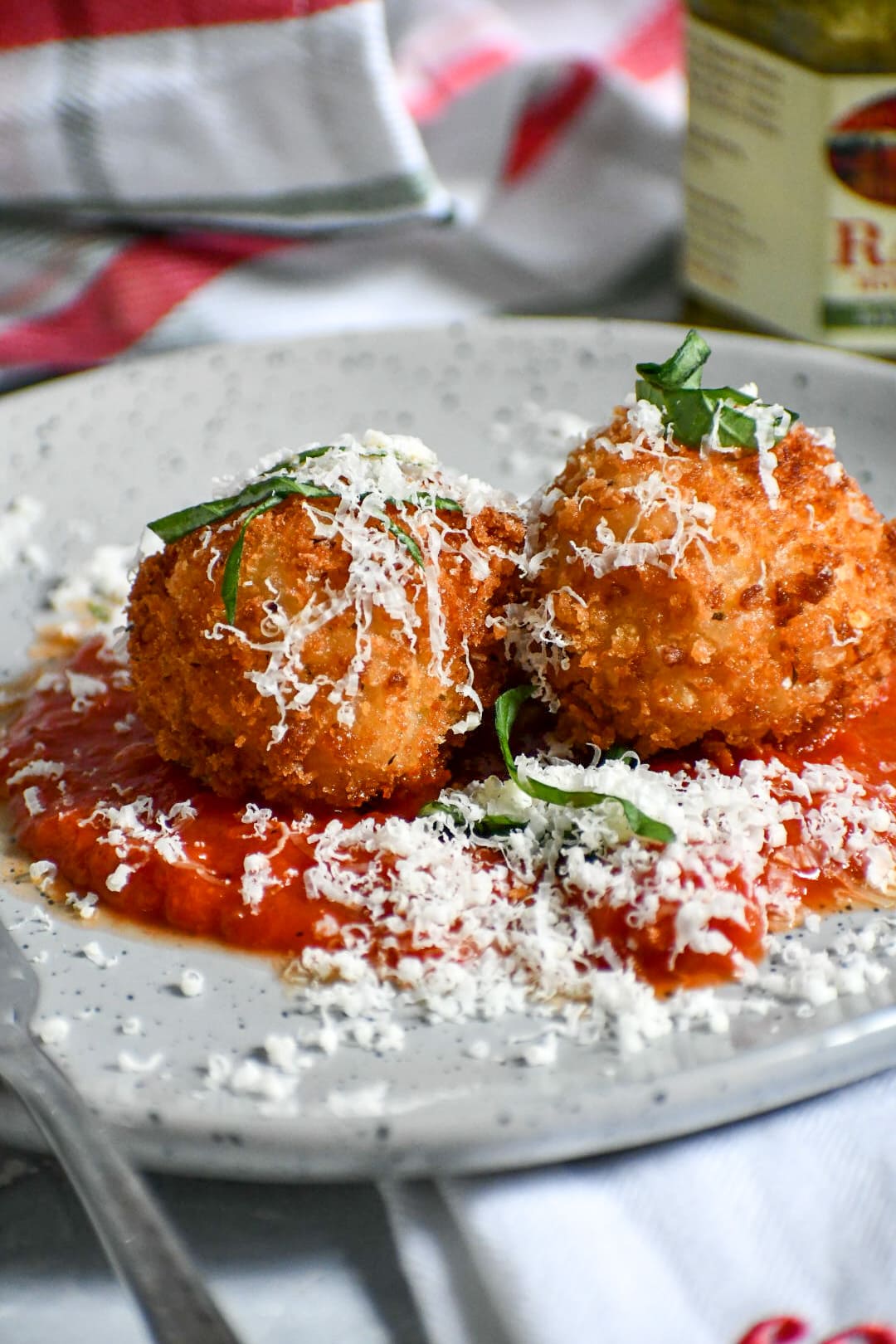 Homemade Risotto Balls Stuffed with Molten Mozzarella and Pesto