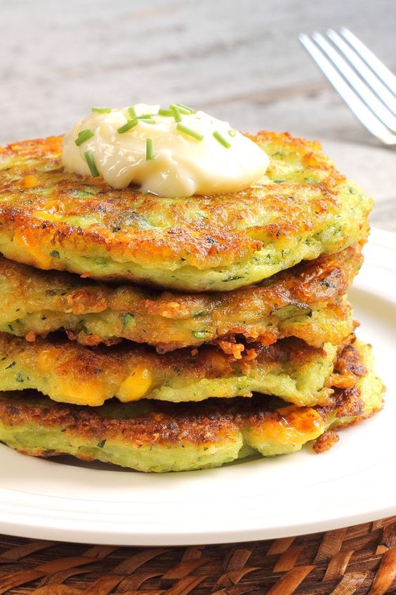 Sweet and Crispy Zucchini Corn Fritters with Sour Cream