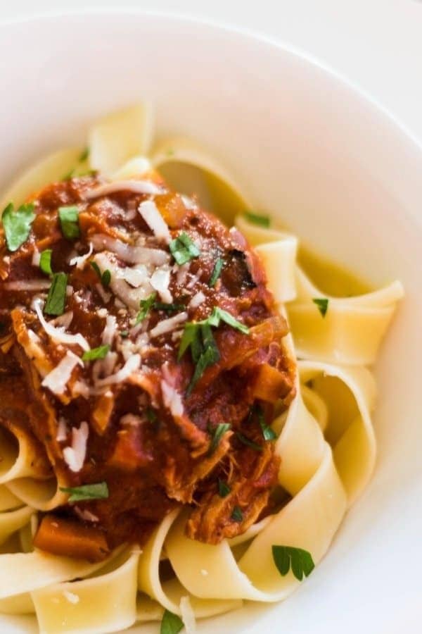 Homemade Pork Ragu with Noodles, Veggies and Tomatoes