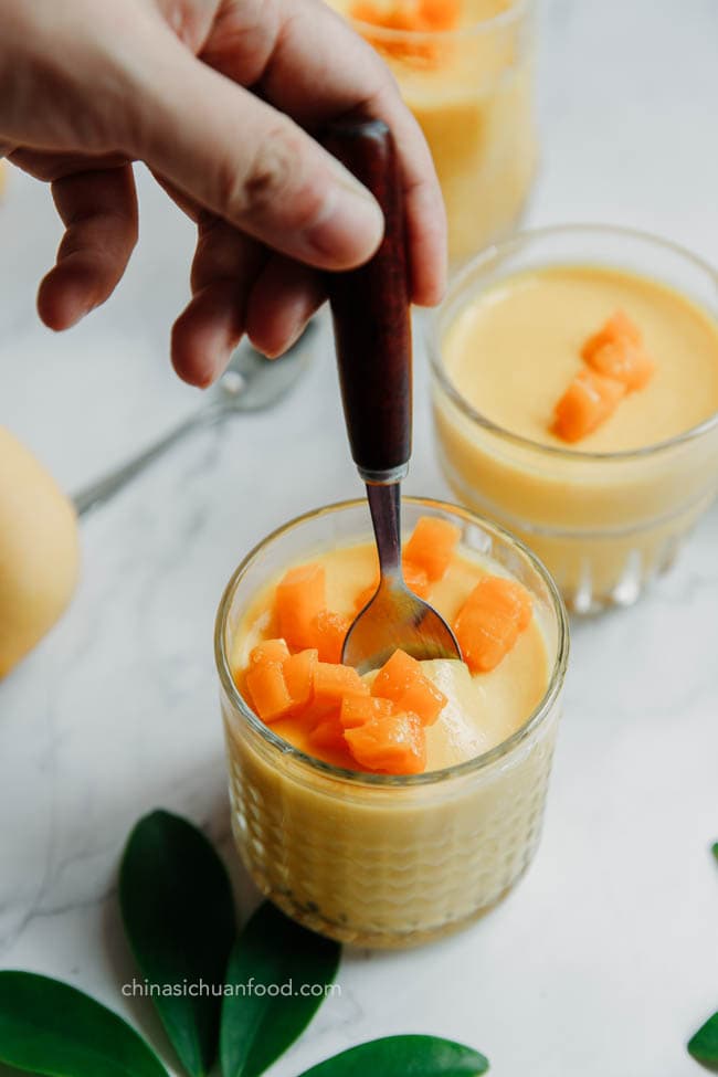 Homemade Mango Pudding with Fresh Fruit in a Glass