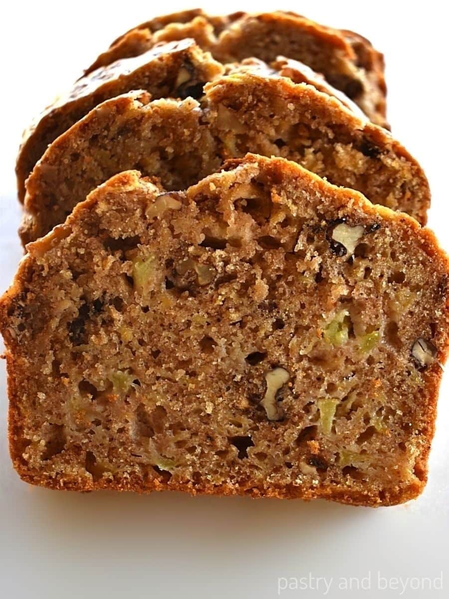 Sliced apple cake loaf.