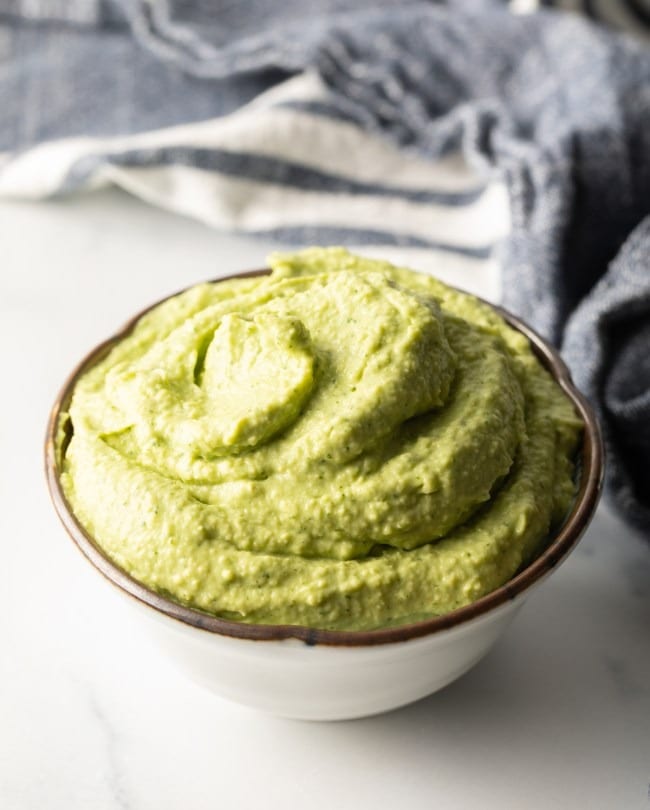 Bowl of homemade avocado crema