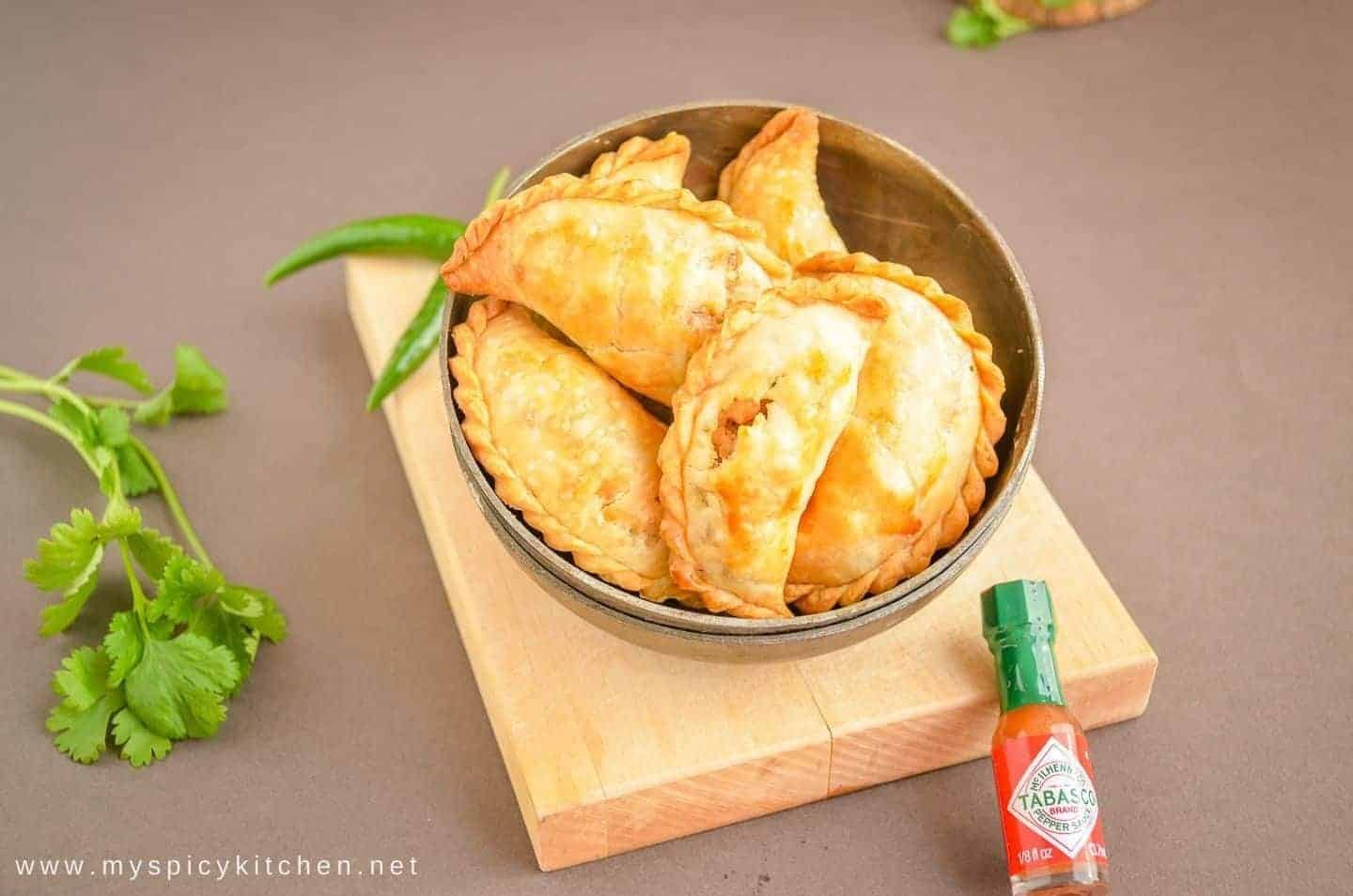 Chicken empanadas in a bowl. 