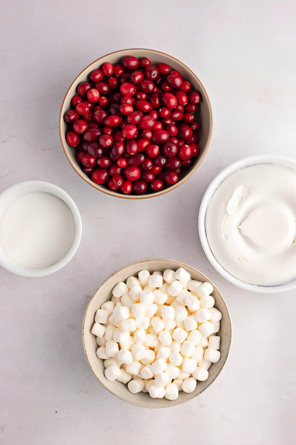 Cranberry Fluff Ingredients: Cranberries, Sugar, Crushed Pineapple, Mini Marshmallows and Cool Whip