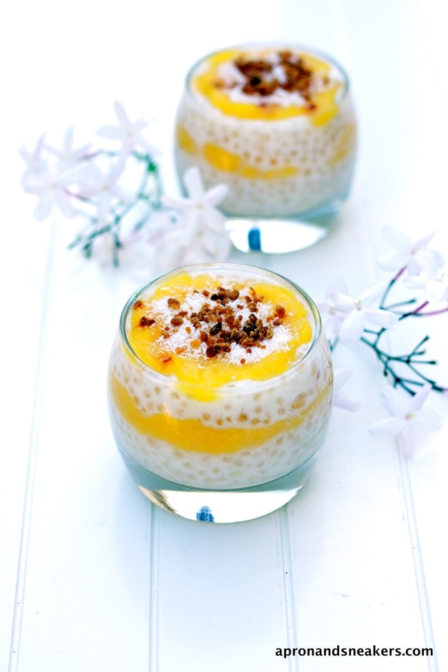 Jackfruit tapioca trifle on two glasses.