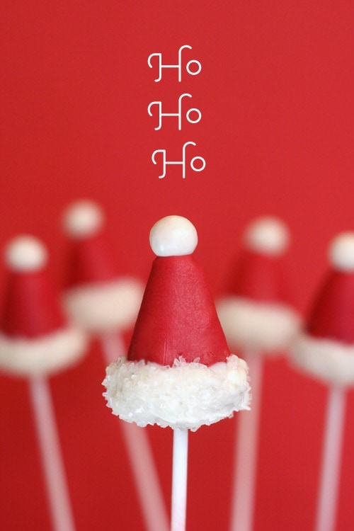 Santa hat inspired cake pops on stick. 