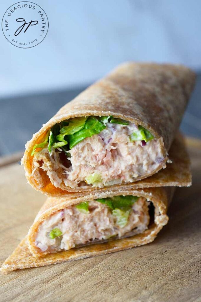 Creamy tuna wrap with finely diced onions, and mayo