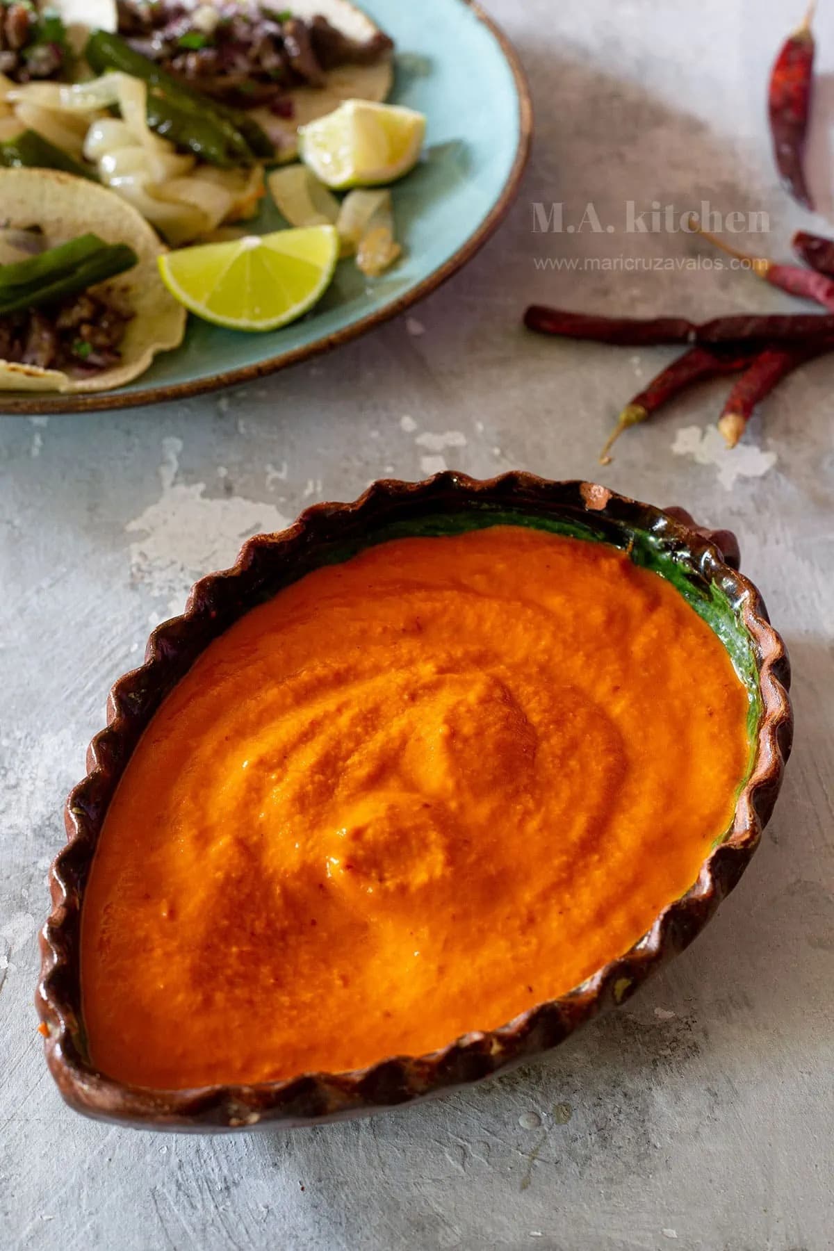 Homemade salsa taquera roja with chiles, tomatoes and garlic