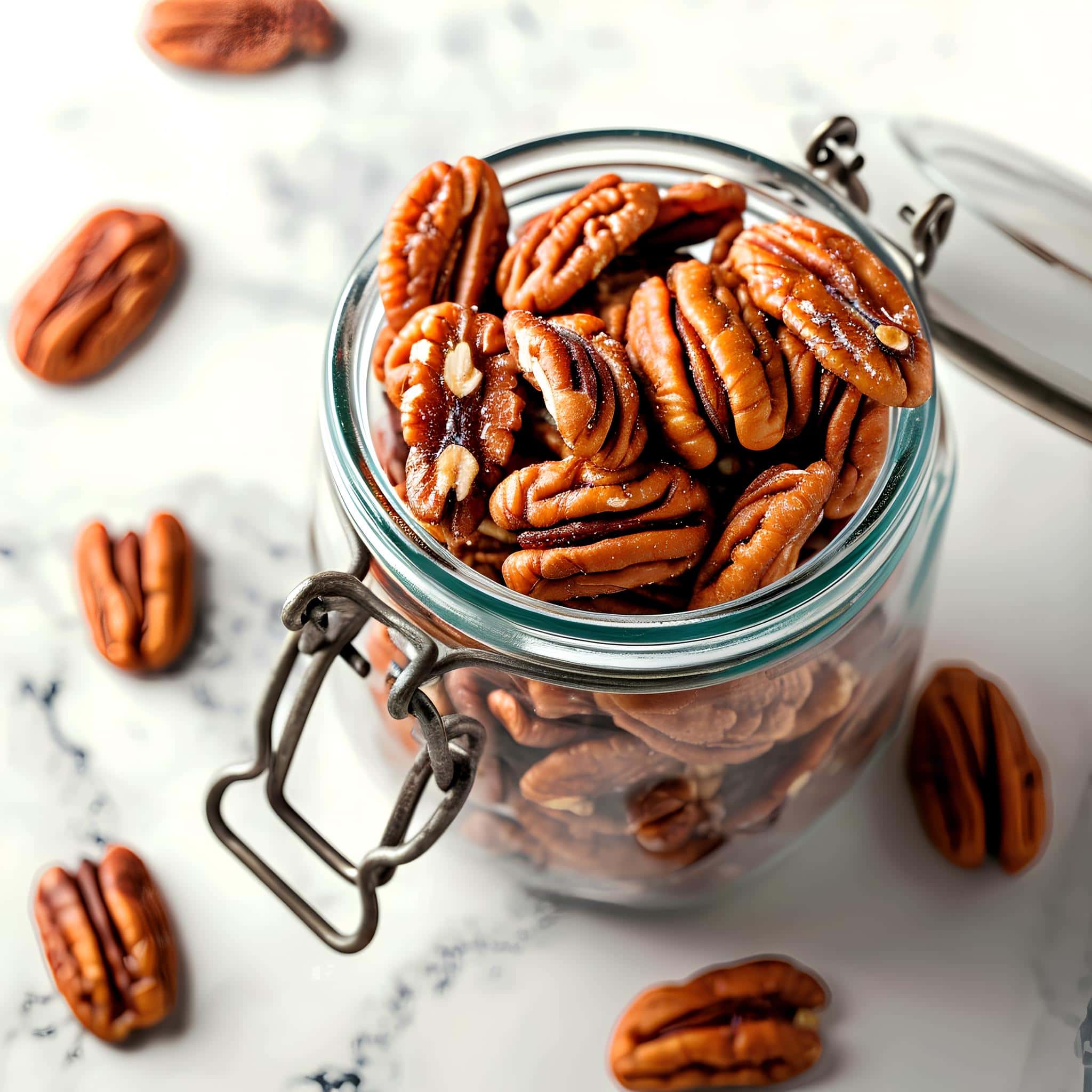 Raw Organic Pecans in a Glass Jar