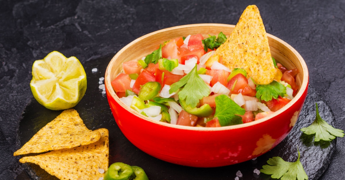 Homemade Pico De Gallo with Onions, Cilantro, Tomatoes Served with Nachos