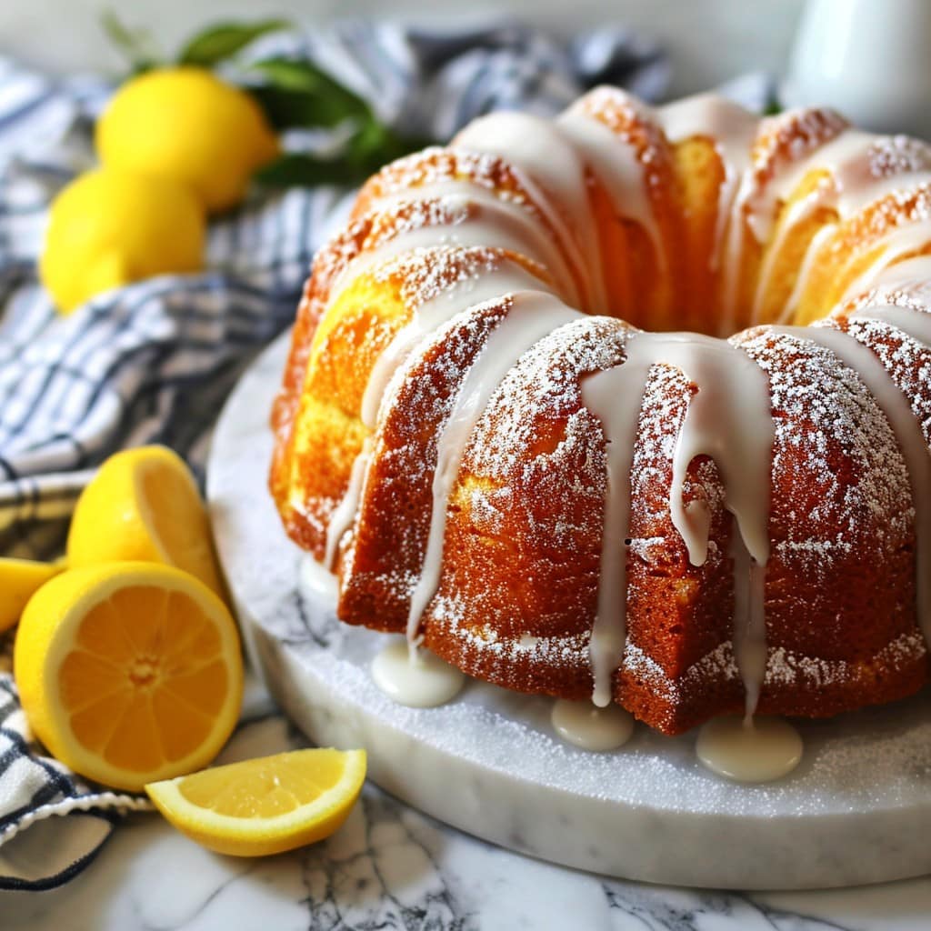 Ritz Carlton Lemon Pound Cake with glaze on top