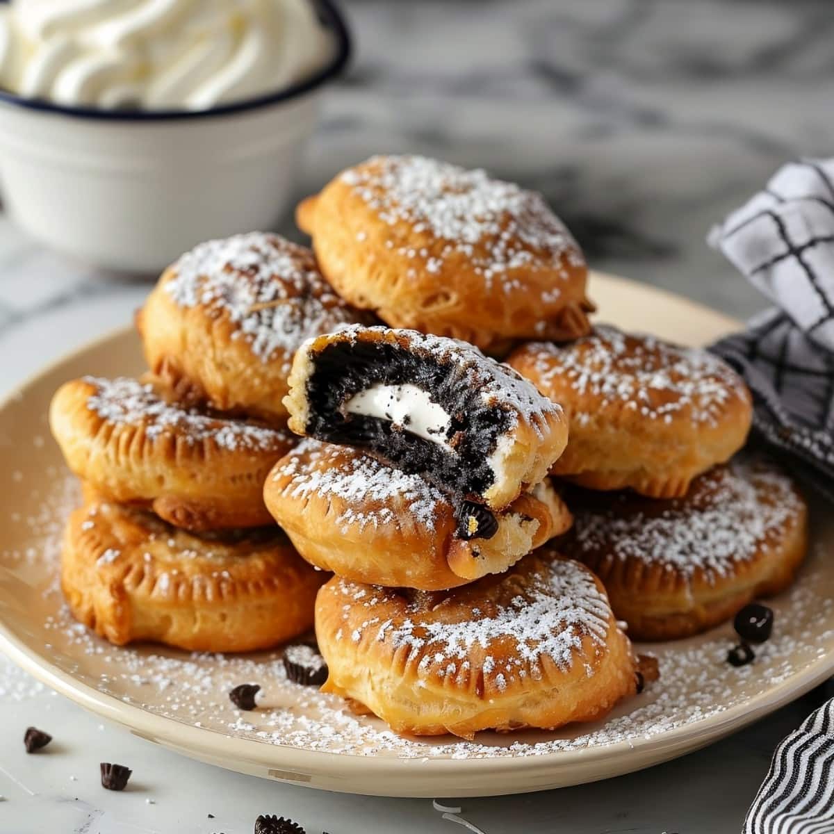 Air Fryer Oreos with powdered sugar on top