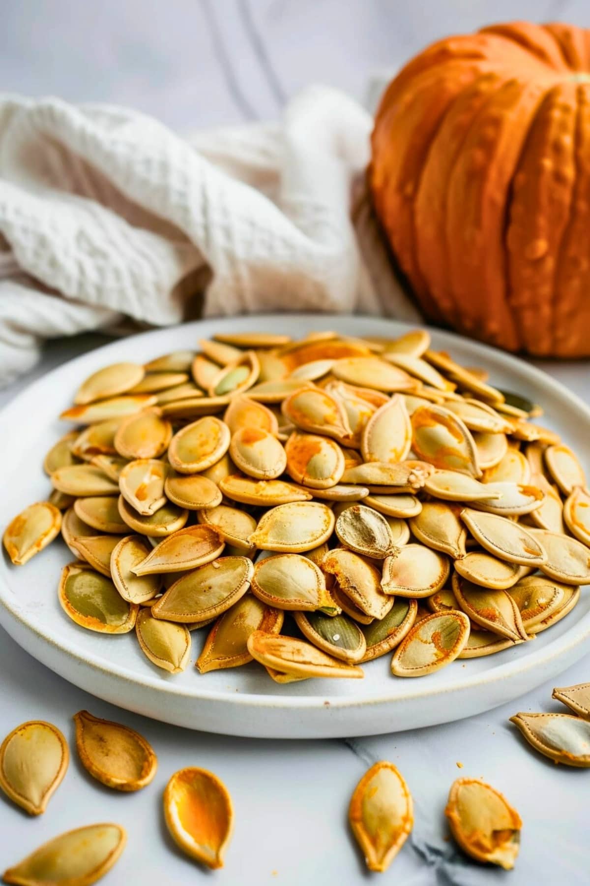 Pumpkin seeds in a plate.