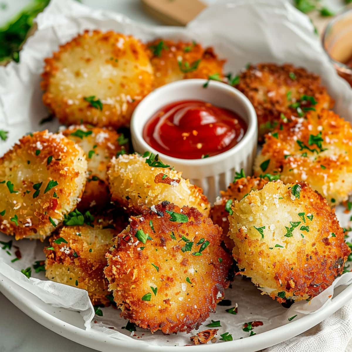 Breaded zucchini chips with breadcrumbs and parmesan