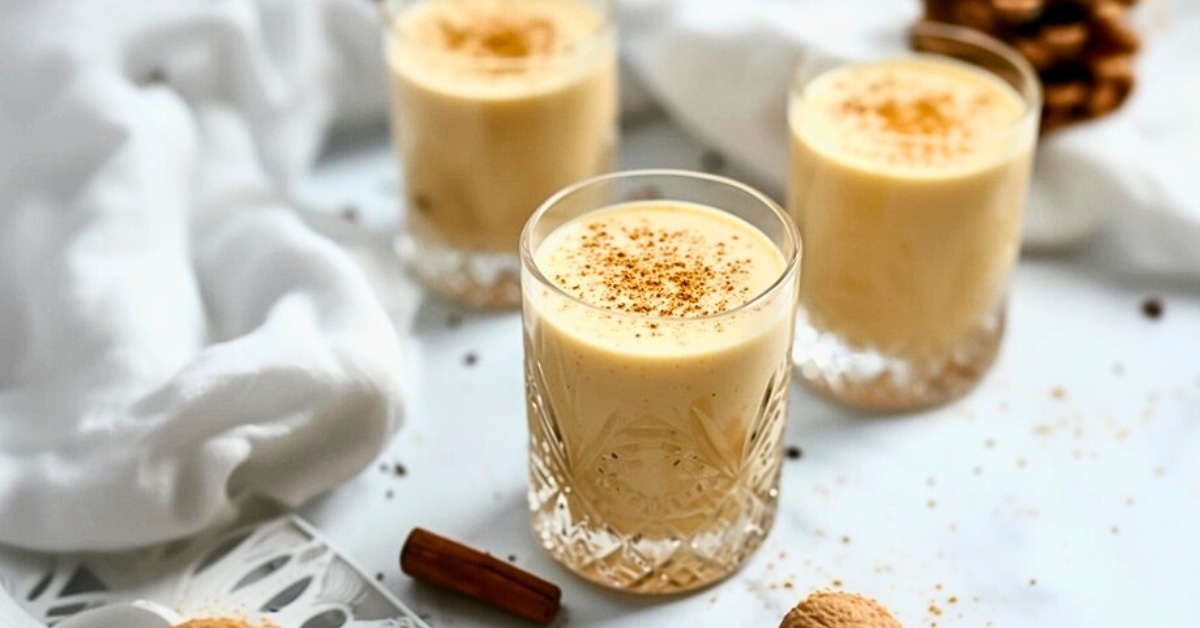 Homemade eggnog in glasses