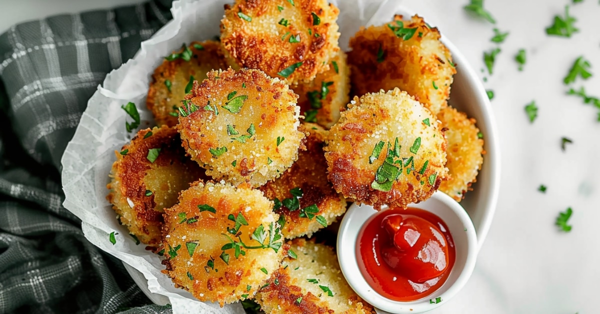 Homemade fried zucchini chips with herbs cooked from an air fryer