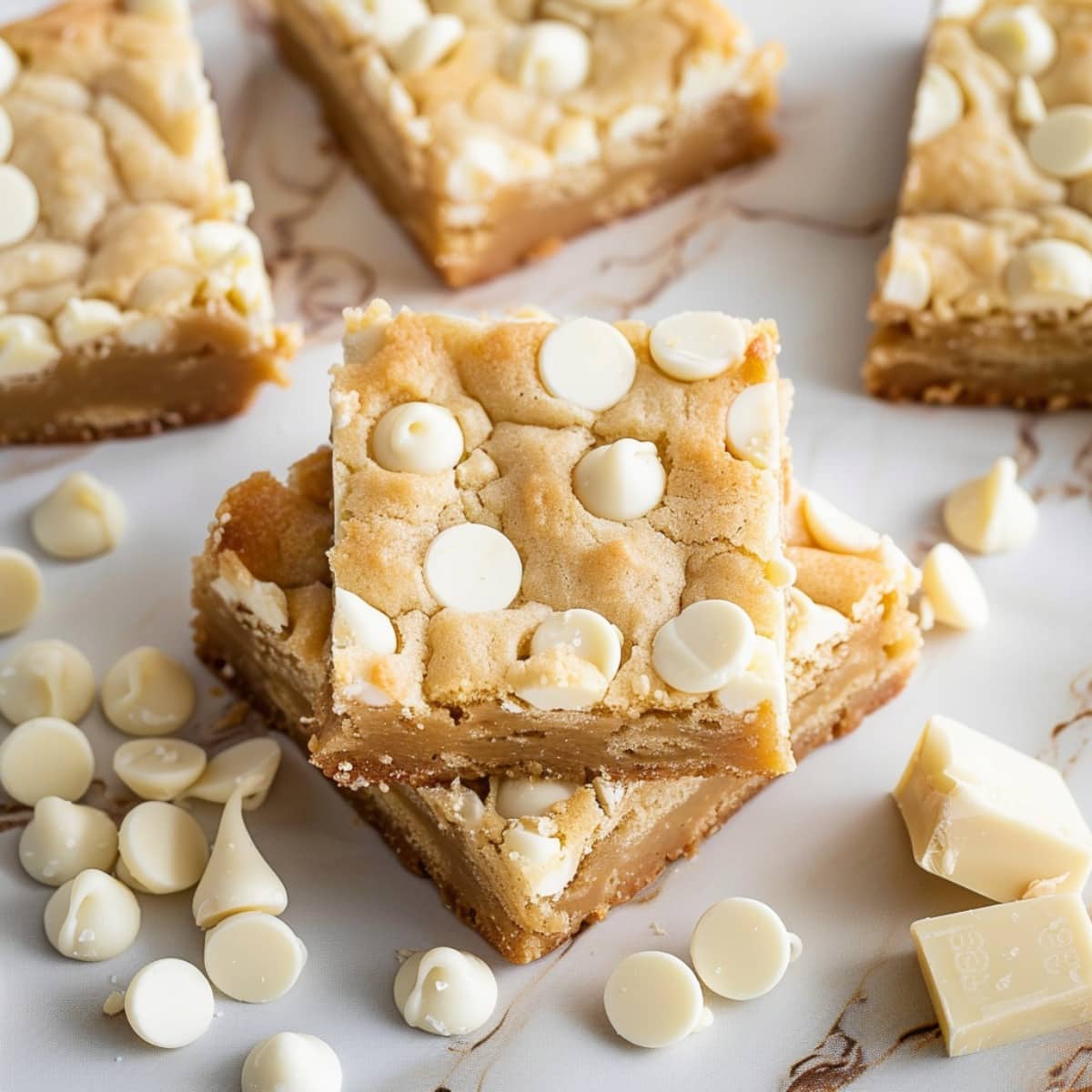 Top down view white chocolate blondies