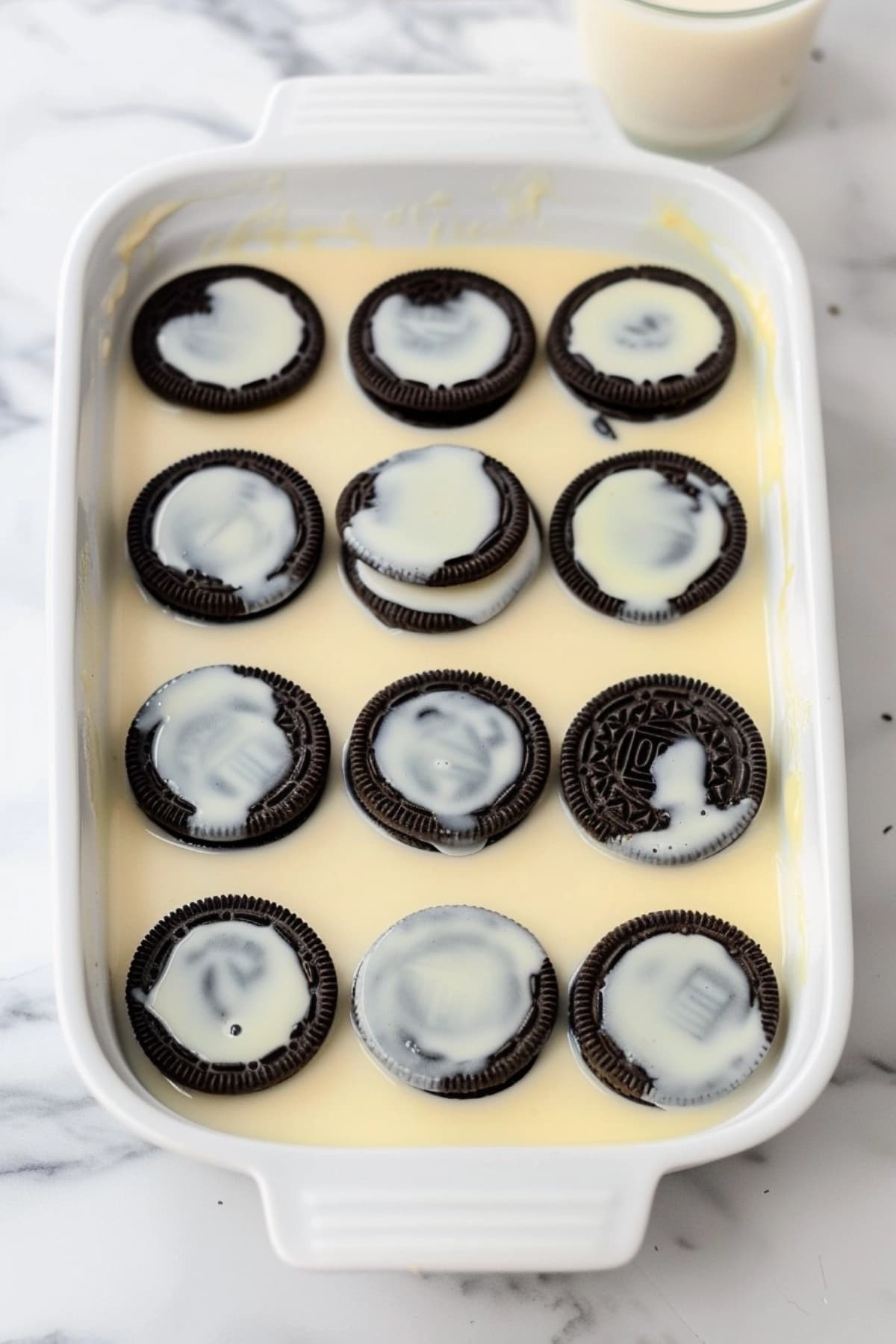 Oreo cookies soaked in condensed milk.