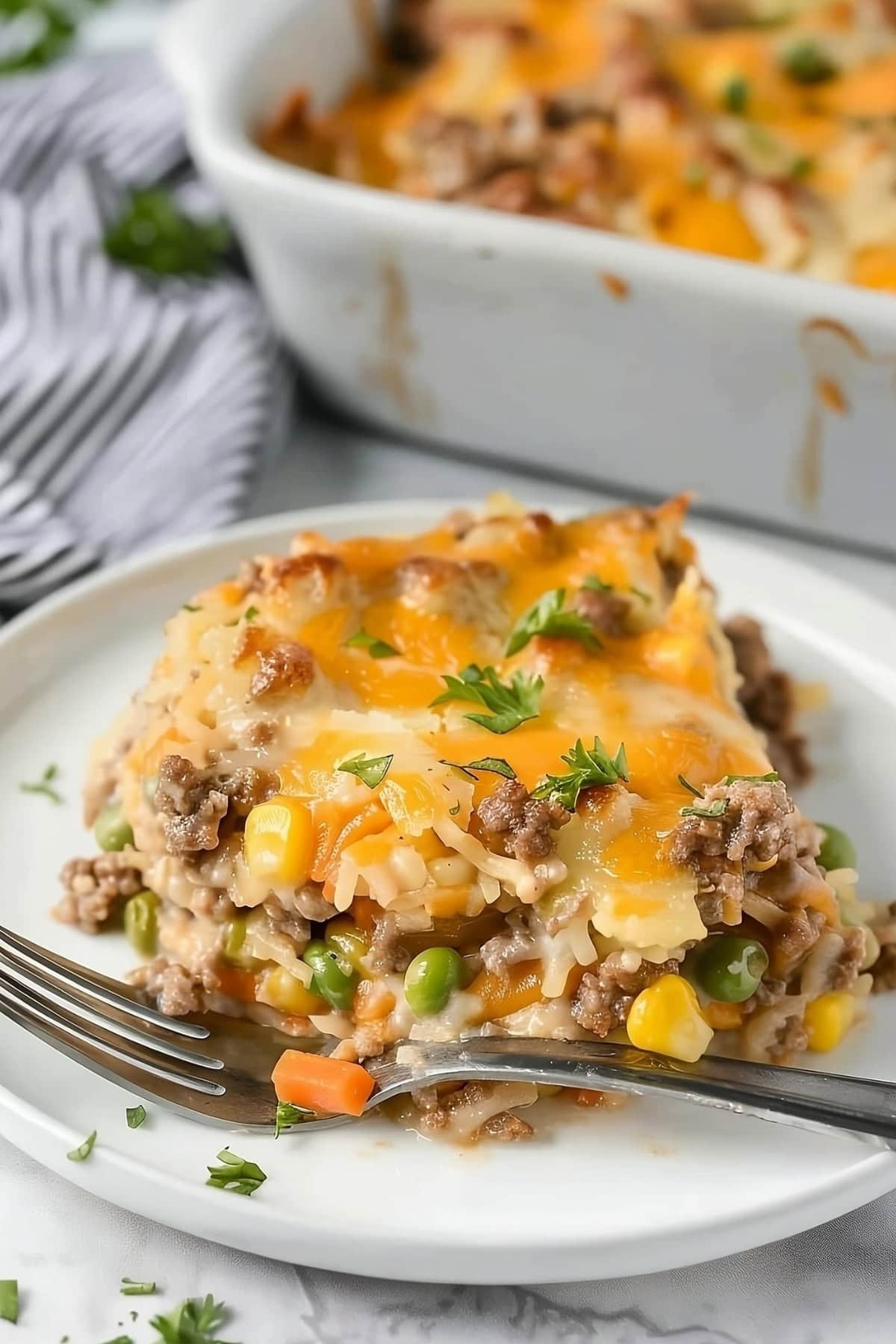 Slice hamburger hashbrown on a plate.