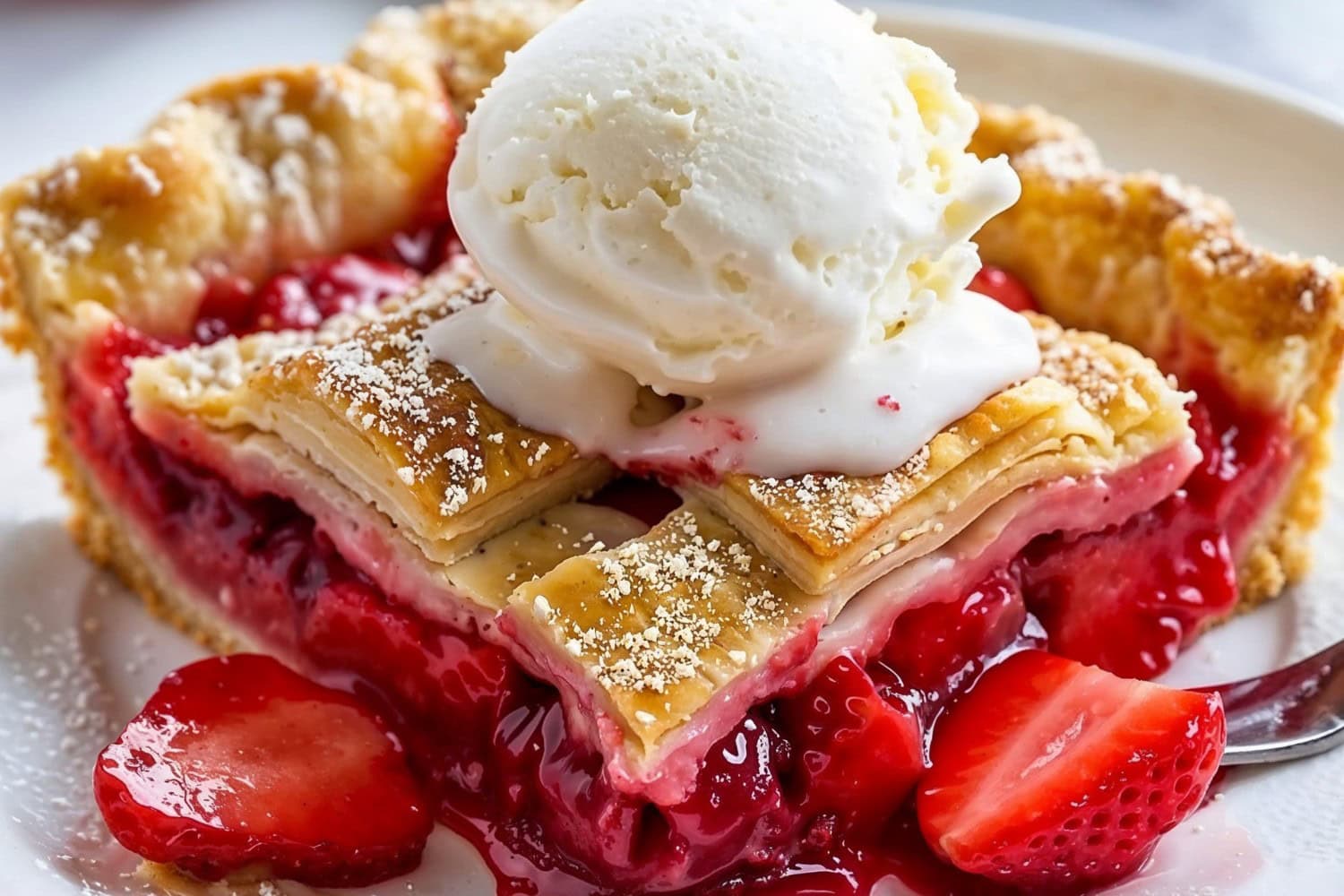 Strawberry Slab Pie with Ice Cream