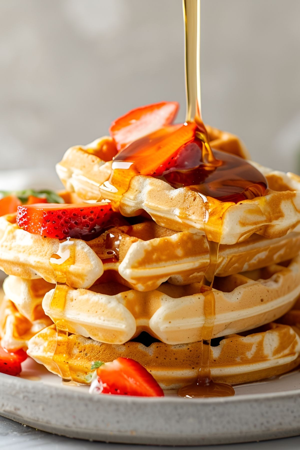 Bisquick Waffles with Strawberries and Syrup