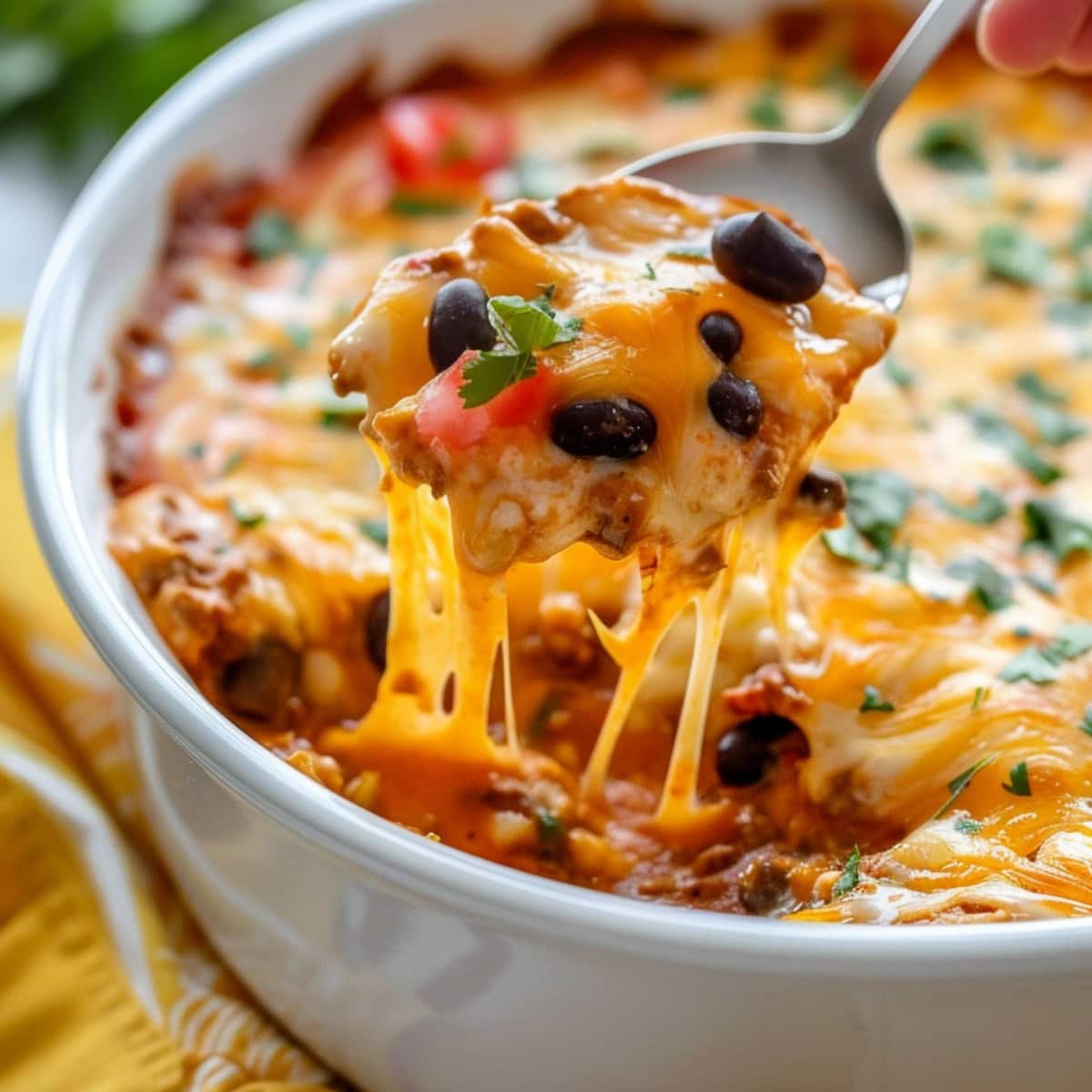 Spoonful of chili cheese dip.