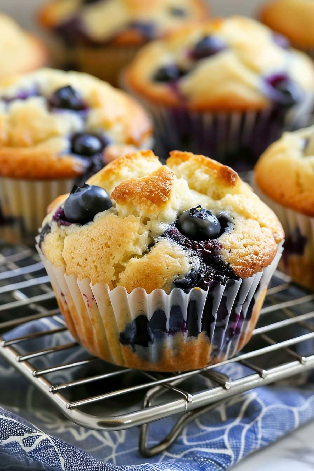 Close Up of Lemon Blueberry Muffins Cooling on a Wire Rack