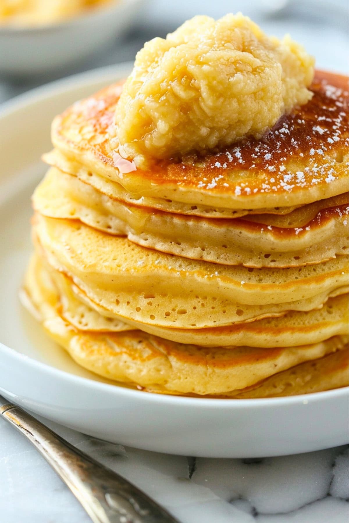 Fluffy pancakes with monkey butter.