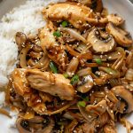 Moo Shu Chicken and Rice with Mushrooms, Cabbage, and Sesame Seeds