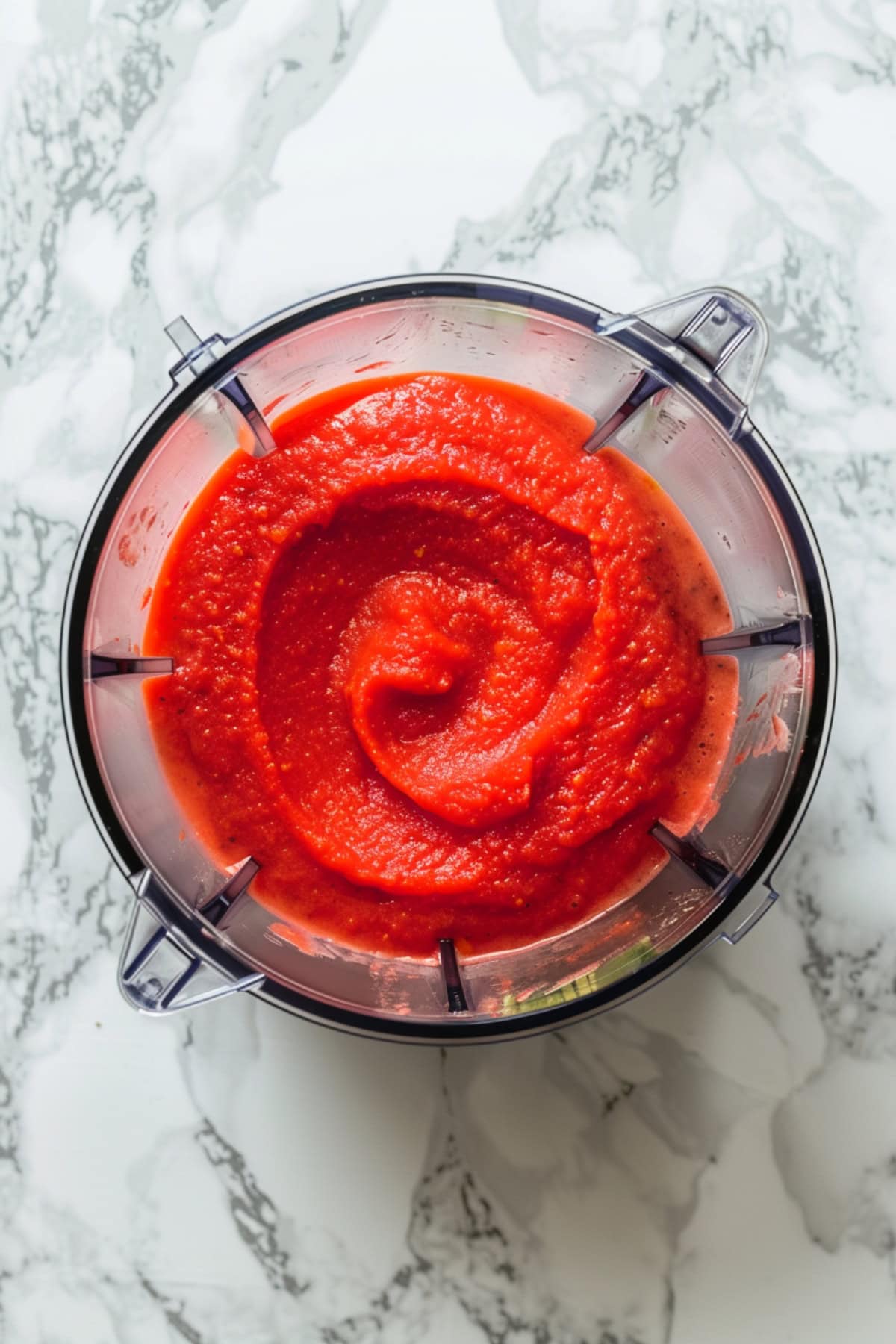 Strawberry puree inside food processor.