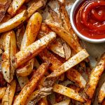 Close Up of Seasoned Wingstop Fries with a Ramekin of Ketchup to the Side