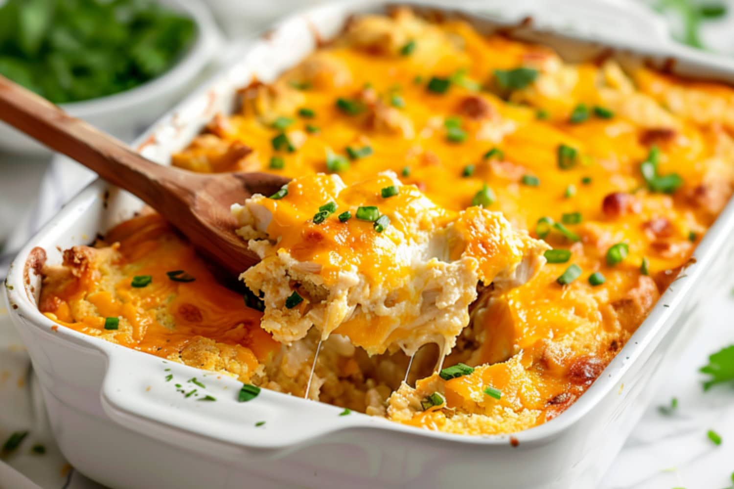 Spoon scooping in a creamy and cheezy casserole.