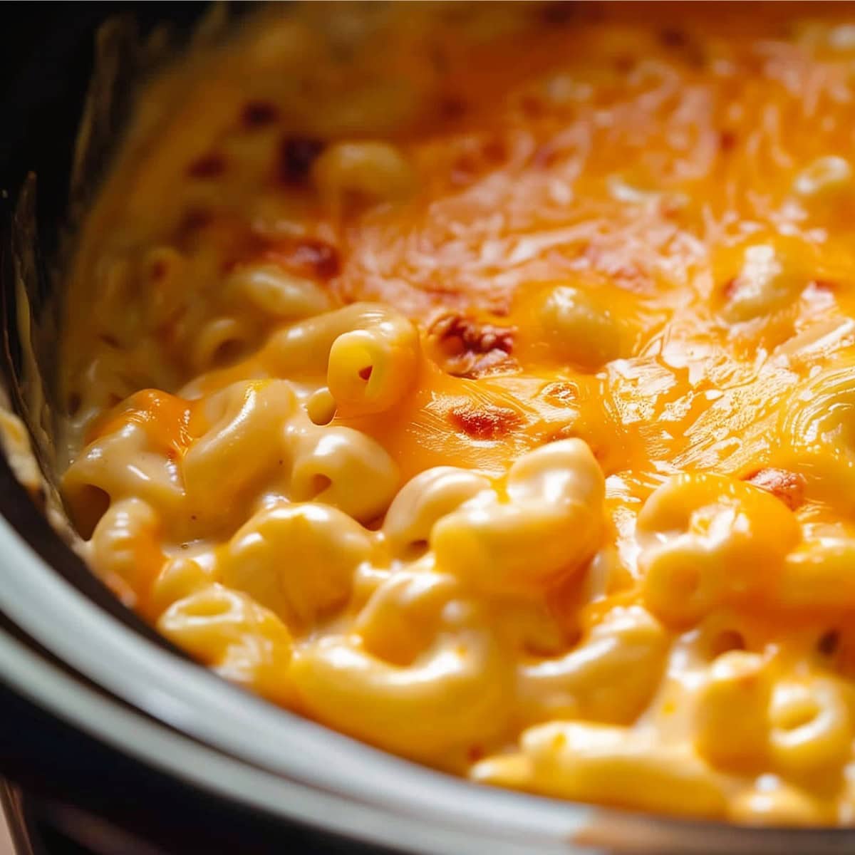 Close Up of Trisha Yearwood's Crockpot Mac and Cheese in a Crockpot