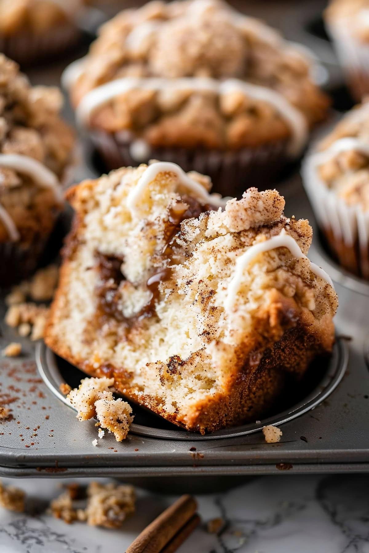 Coffee Cake Muffins in muffin tin.