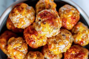 Super Close Up of Cream Cheese Sausage Balls on a Plate