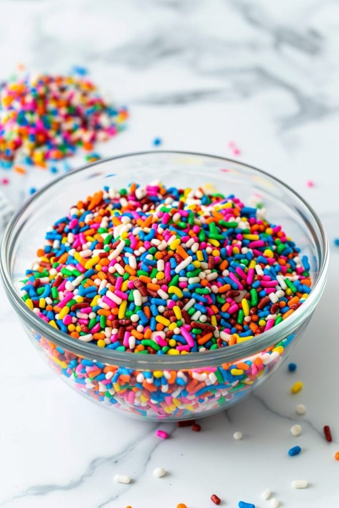 Glass bowl with candy sprinkles.