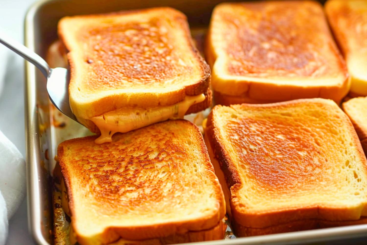 Sheet pan grilled cheese in a sheet pan.