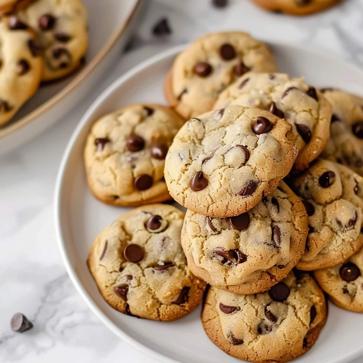 Banana bread chocolate chip cookies on a white plate