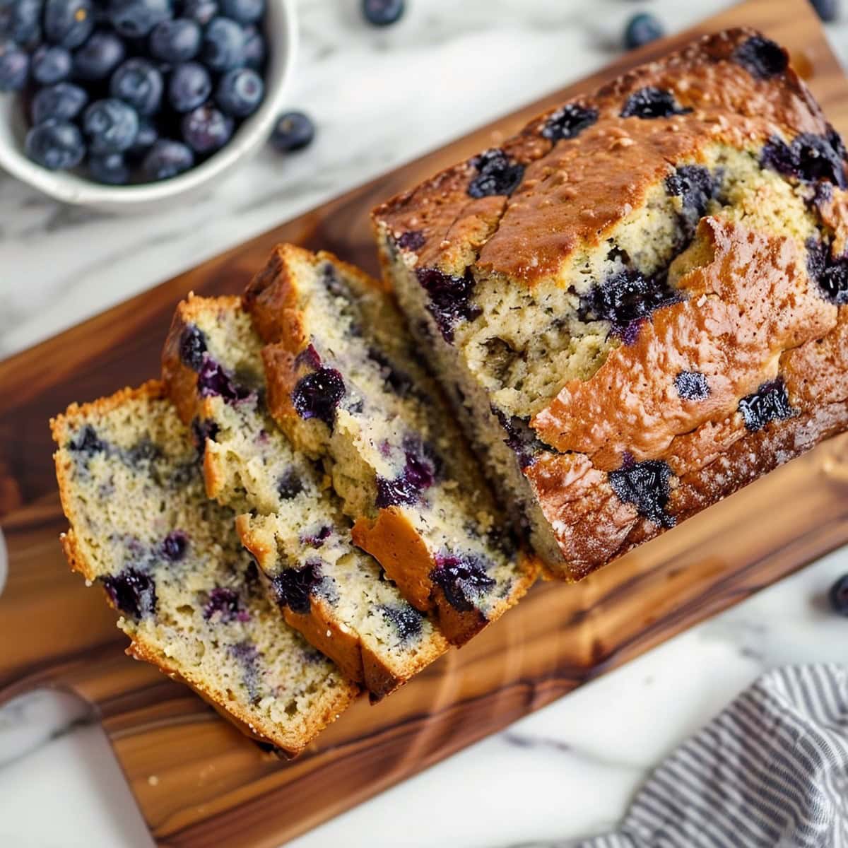 Blueberry Banana Bread in a Wooden Board, Overhead View