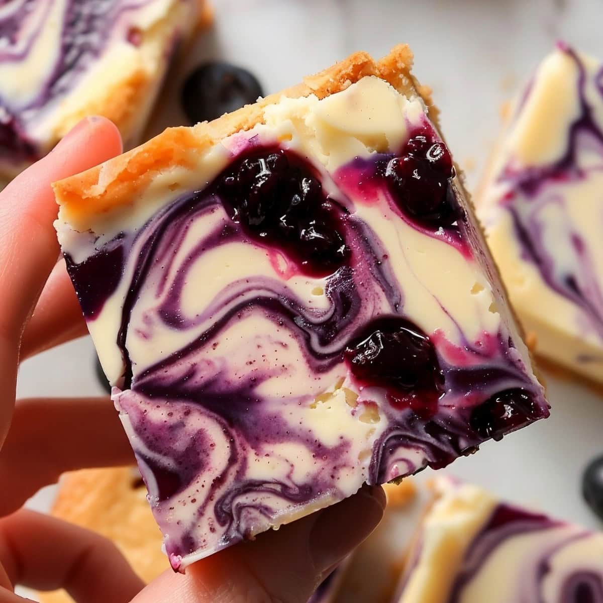 Blueberry Cheesecake Bars Close Up Shot